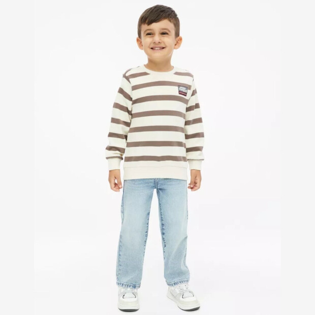 S.Oliver Gestreiftes Sweatshirt mit Rippbündchen und kleinem Patch - creme