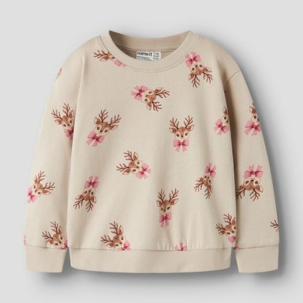 name it angerauter Pullover Weihnachten Rentier mit Schleife- Peyote Reindeer