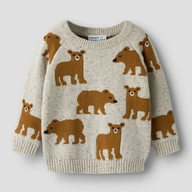 name it Strickpullover Bär - Peyote Melange