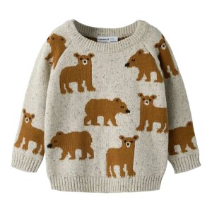 name it Strickpullover Bär - Peyote Melange
