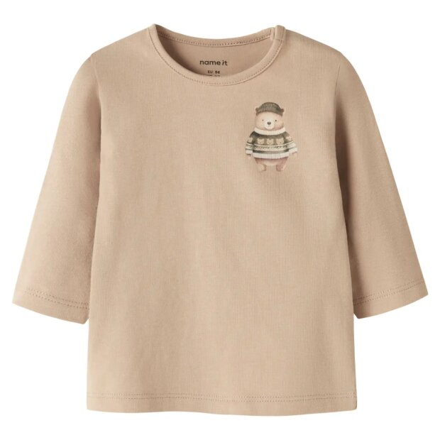 name it langarm Shirt Bärchen - Sesame beige