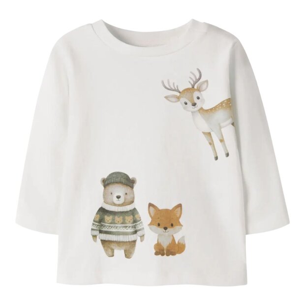 name it Baby Shirt Waldtiere - Cloud Dancer weiß