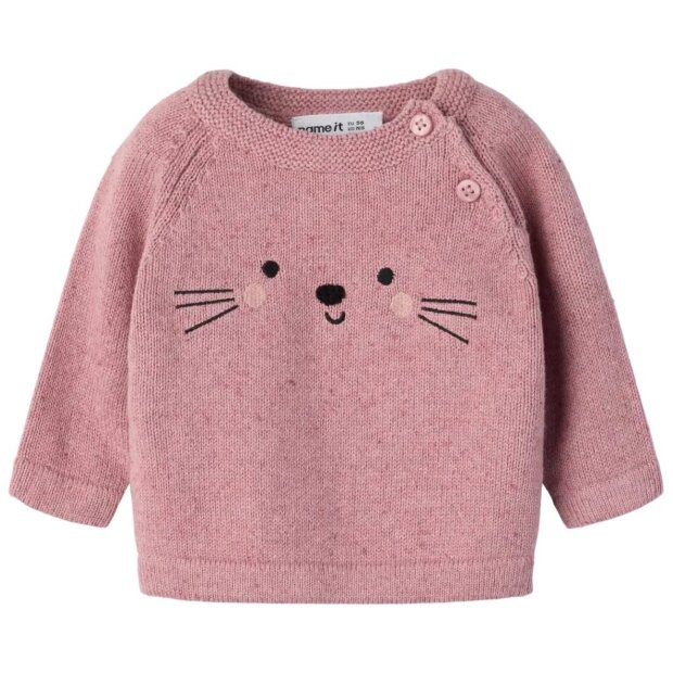 name it Baby Strickpullover Katze - Lilas rosa