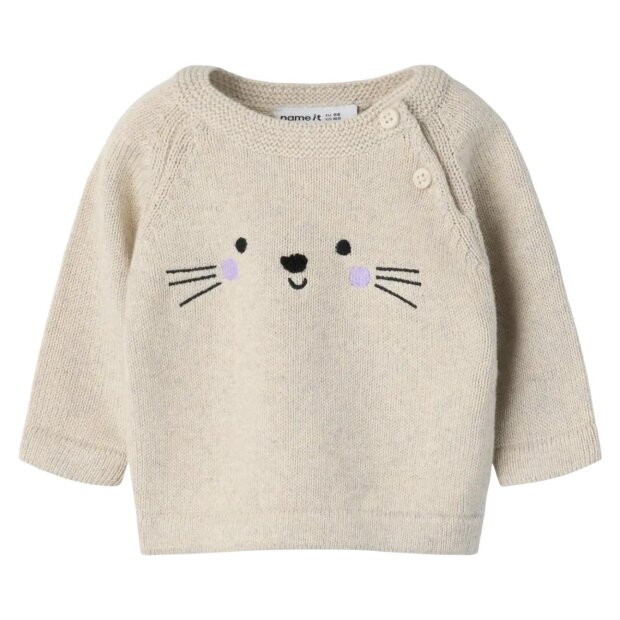name it Baby Strickpullover Katze - Peyote Melange