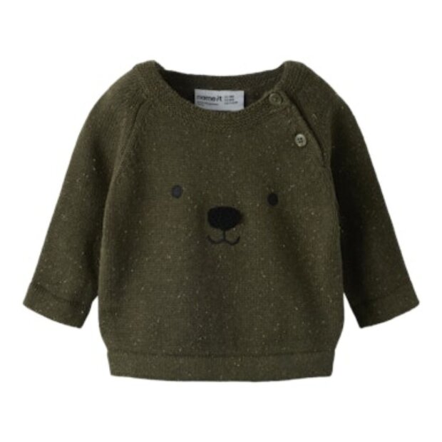 name it Baby Srickpullover Bär - Olive Night
