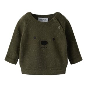 name it Baby Srickpullover Bär - Olive Night