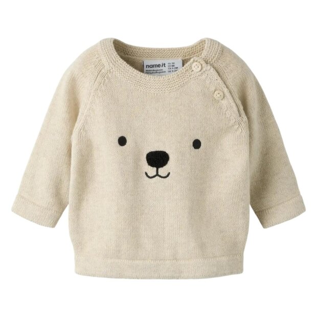 name it Baby Srickpullover Bär - Peyote Melange beige