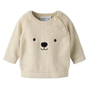 name it Baby Srickpullover Bär - Peyote Melange beige