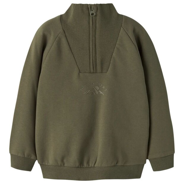 name it angerauter Sweater mit Halb Reißverschluss - Olive Night