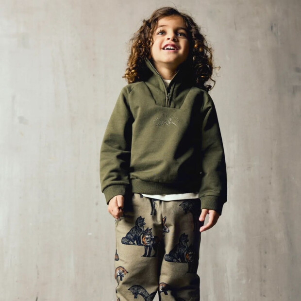 name it angerauter Sweater mit Halb Reißverschluss - Olive Night