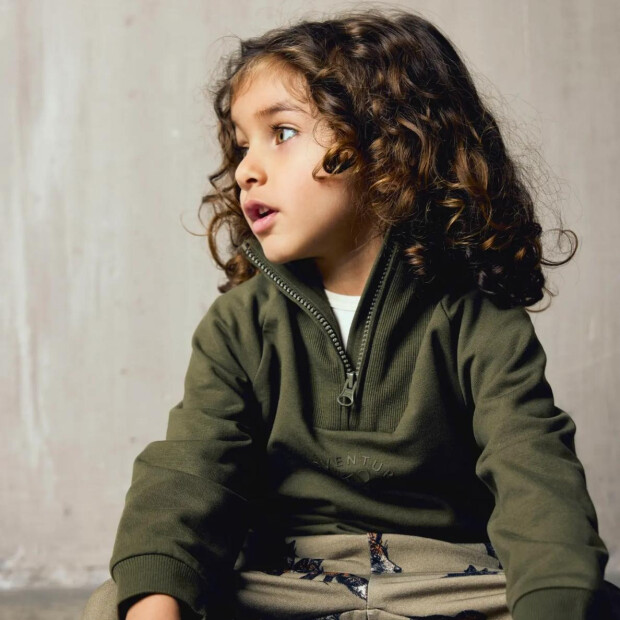 name it angerauter Sweater mit Halb Reißverschluss - Olive Night