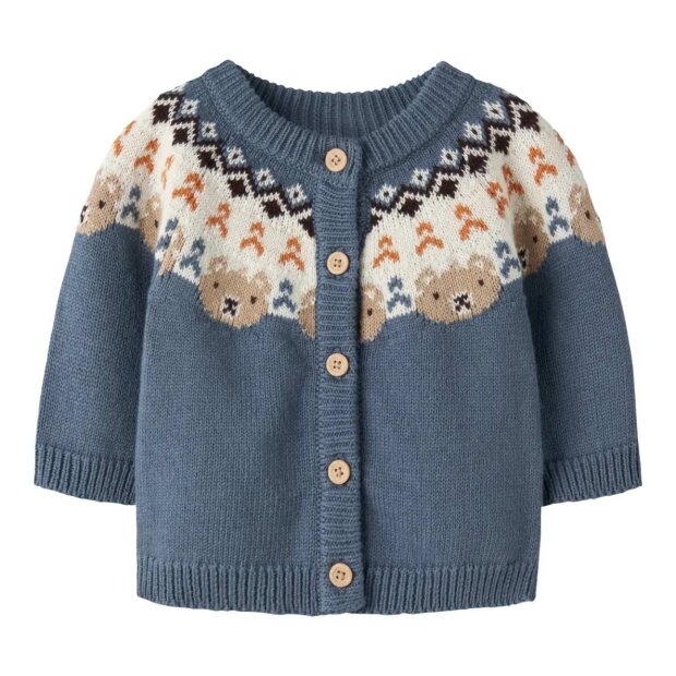 name it Baby Strickjacke Bär - Blue Mirage