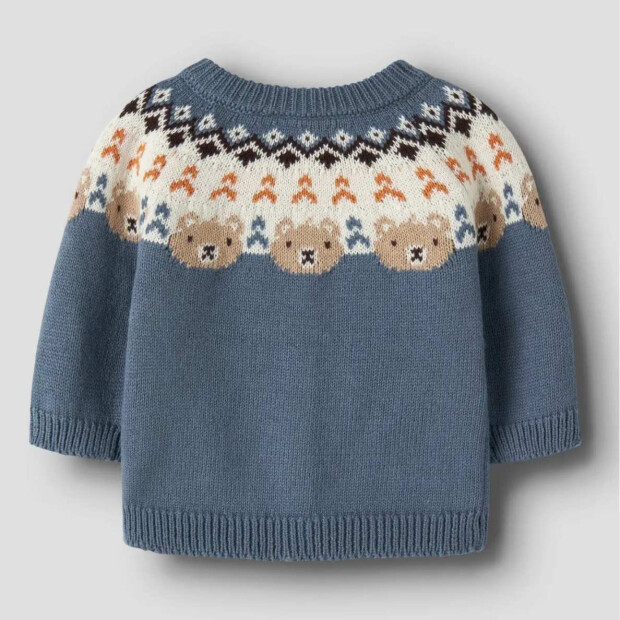 name it Baby Strickjacke Bär - Blue Mirage
