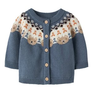 name it Baby Strickjacke Bär - Blue Mirage
