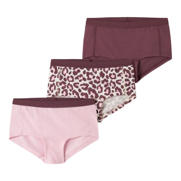 name it 3er-Pack Unterhosen Hipster Leopard - Antique White Wild Ginger + Parfait Pink