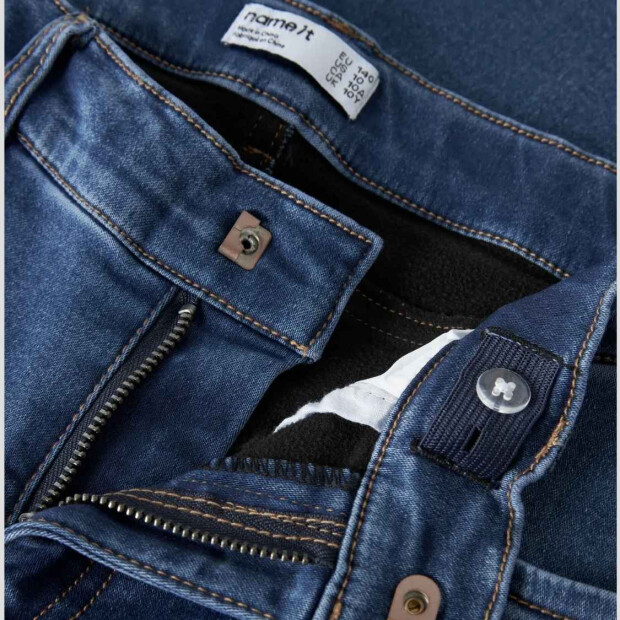name it x-wide Fleece Jeans - Medium Blue Denim