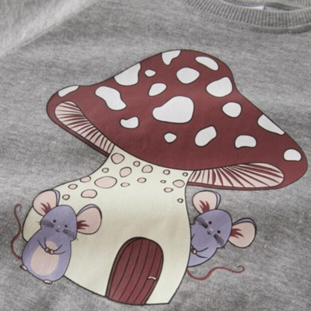 name it angerauter Sweatpullover Pilz und Mäuse - Grey Melange
