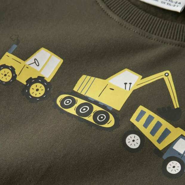 name it angerauter Sweater mit Tasche Baustelle - Olive Night Excavator