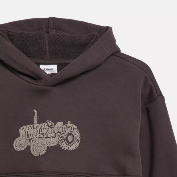 S.Oliver Oversize Hoodie mit Print und Fleece-Innenseite - Dunkelbraun