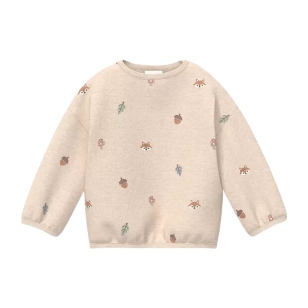 S.Oliver Unisex Sweatshirt im Loose Fit mit All-over-Stickerei Fuchs - beige