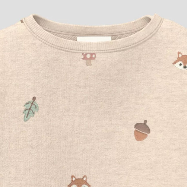 S.Oliver Unisex Sweatshirt im Loose Fit mit All-over-Stickerei Fuchs - beige