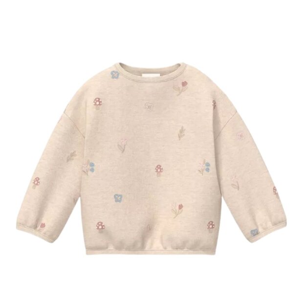 S.Oliver Unisex Sweatshirt im Loose Fit mit All-over-Stickerei Pilze - beige