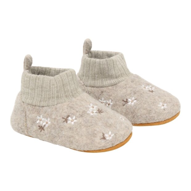 En Fant Woll Hausschuhe Krabbelschuhe - Blumen Sand Melange