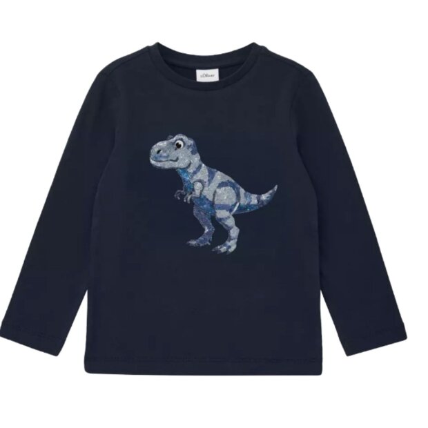 S.Oliver Langarm-Shirt Dino mit Pailletten im Regular Fit - dark blue