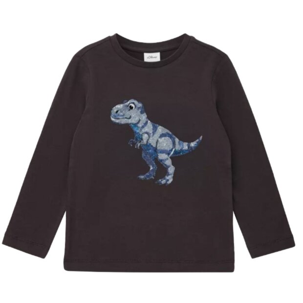 S.Oliver Langarm-Shirt Dino mit Pailletten im Regular Fit - dark brown