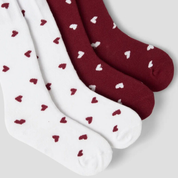 name it 2er Set Strumpfhose Herzchen Bright White Red Dahlia