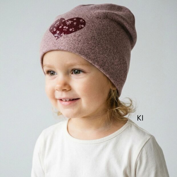 Sterntaler Beanie Herz mit Blumen Melange - rosa melange