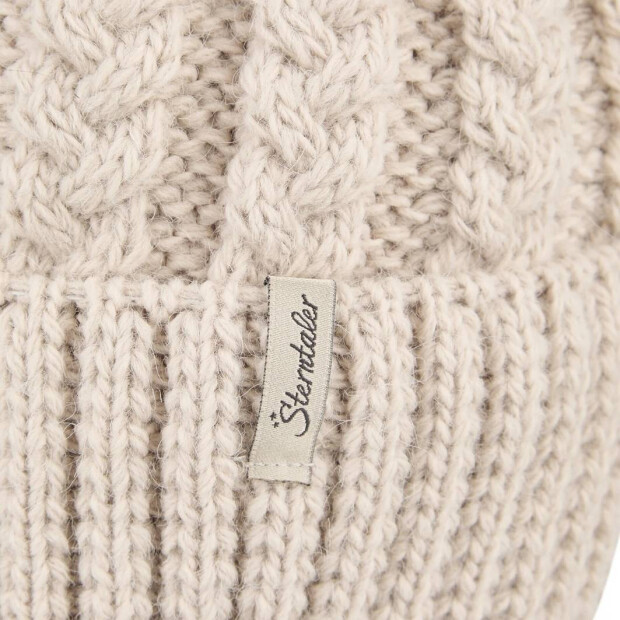 Sterntaler Strickmütze Zopfmuster & Kunstpelz-Pompon - graubeige