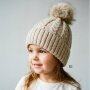 Sterntaler Strickmütze Zopfmuster & Kunstpelz-Pompon - graubeige