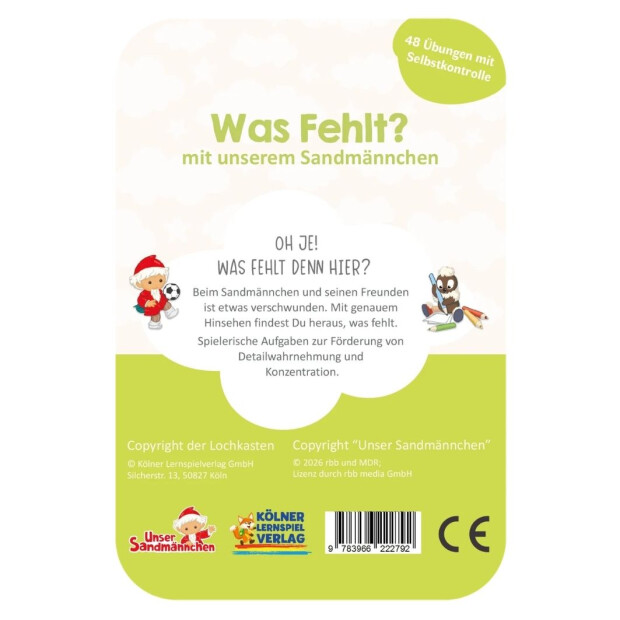 Lochkasten Kartensatz - Was fehlt? Sandmännchen 3-4 Jahre