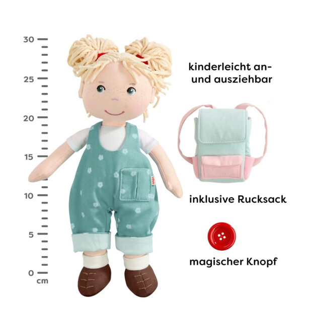 HABA Puppe - Tilli "Mein Knopf, ein Universum" mit Rucksack und magischem Knopf