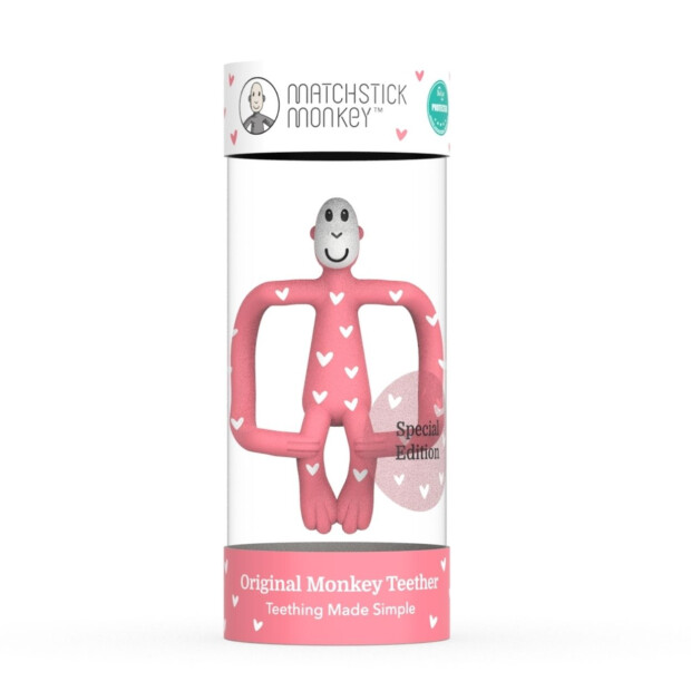 matchstick monkey Beißring - Special Edition LOVE HEARTS Herzchen pink