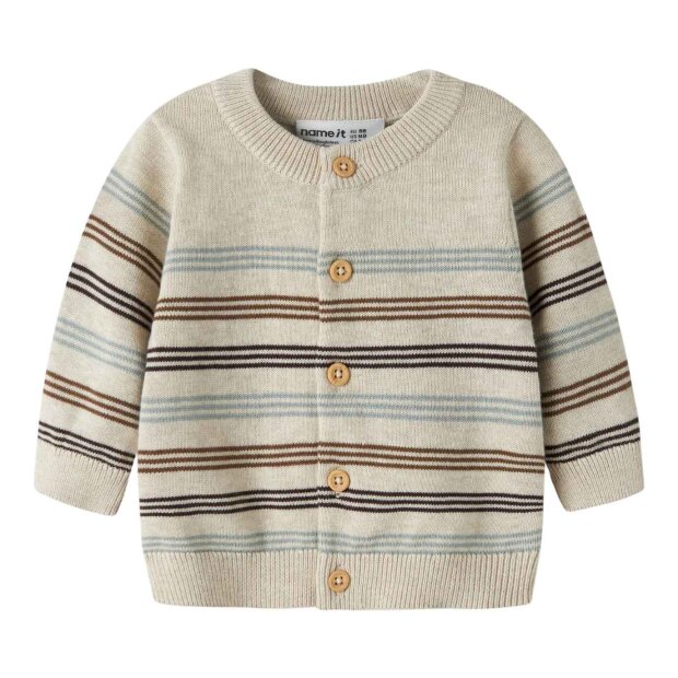 name it Baby Biobaumwoll Strickjacke Streifen - Peyote Melange