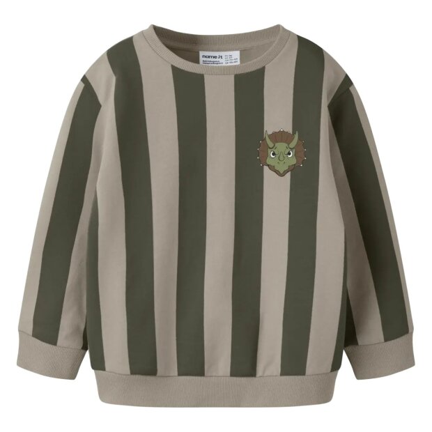 name it angerautes Sweatshirt Streifen - Dino Olive Night