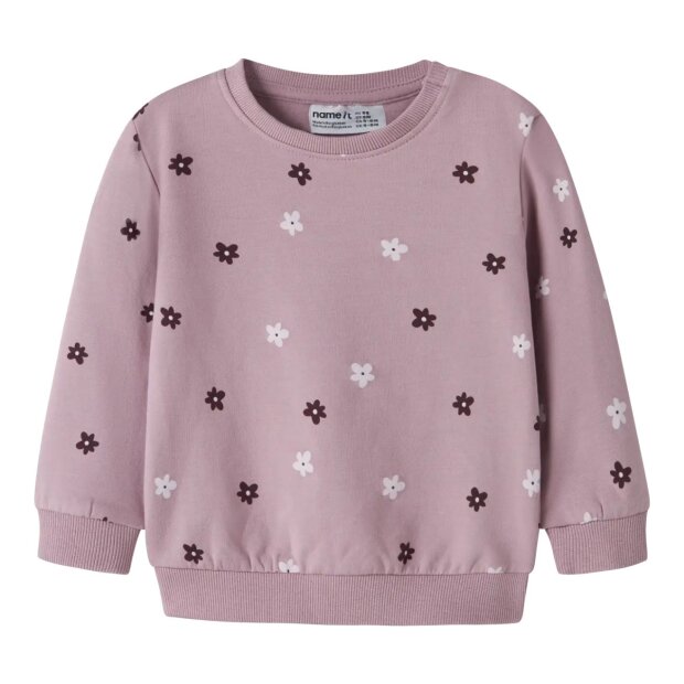 name it Baby angerauter Sweatpullover Blümchen - Mauve Shadows Flower Dot