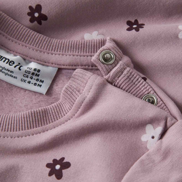 name it Baby angerauter Sweatpullover Blümchen - Mauve Shadows Flower Dot