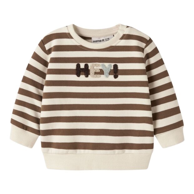 name it angerauter Biobaumwoll Sweater Ringel - Sepia