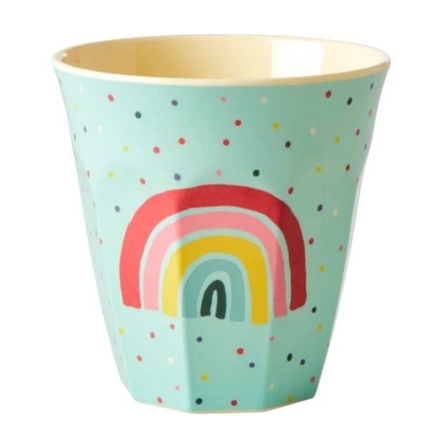 rice Mittelgroße Kinderbecher - pink türkis- Regenbogen mit Pünktchen 250ml