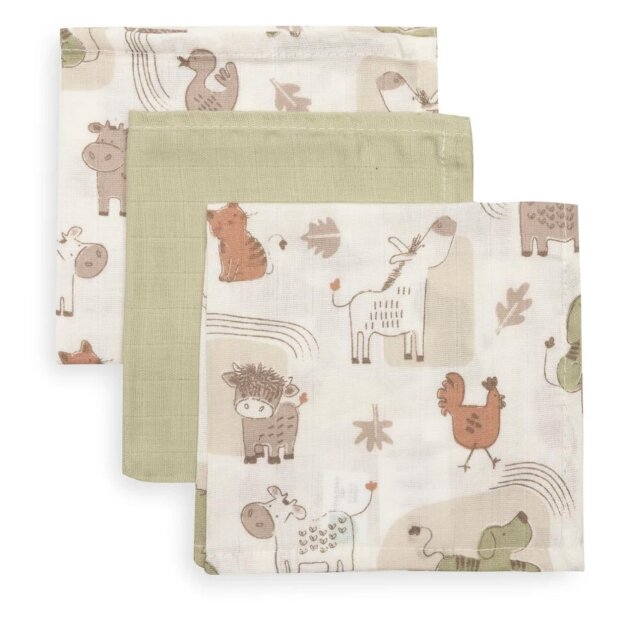 Jollein Waschlappen Hydrophil 31x31cm - Barn Buddies - 3 Stück