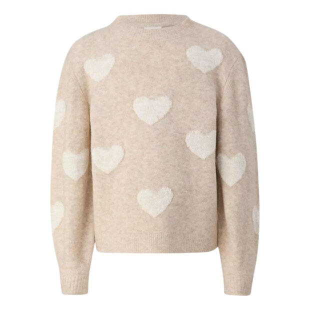 S.Oliver Flauschiger Strickpullover mit Glitzerherzen - sandstein