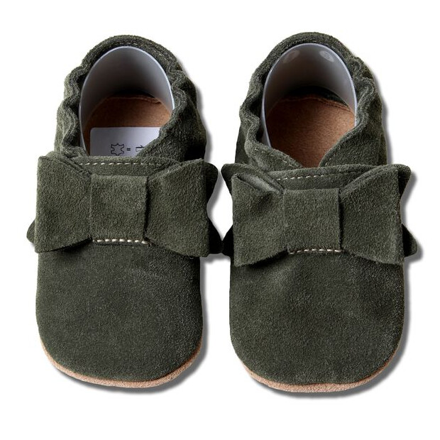 Krabbelschuhe Schleife Wildleder Oliv von HOBEA