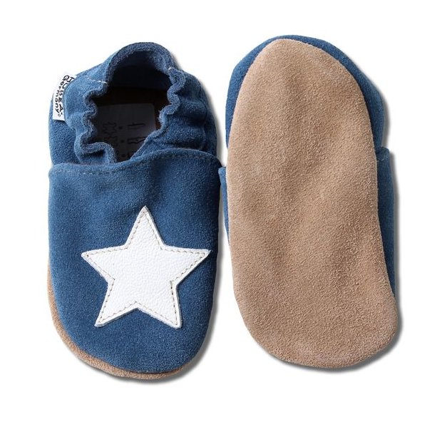 Krabbelschuhe Blau mit Stern Wildleder von HOBEA
