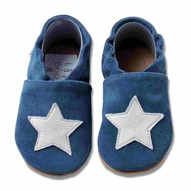 Krabbelschuhe Blau mit Stern Wildleder von HOBEA