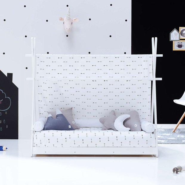 Tipi- Bett HOMY Montessori 70  x 140 cm mit Himmel Pfeil von Alondra