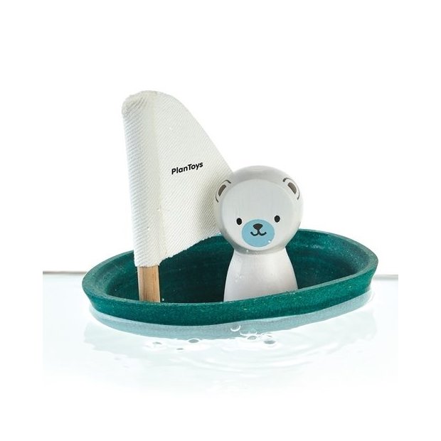 Holz Badespielzeug Segelboot mit Eisbär von PlanToys