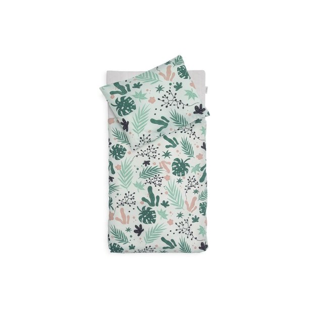 Baby Bettbezug - Leaves Mint Rosa 100x135cm von Jollein